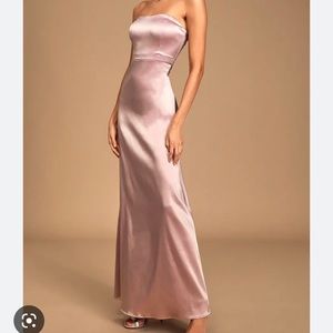 NWT Lulus These Are The Nights Mauve Pink Satin Strapless Maxi Dress